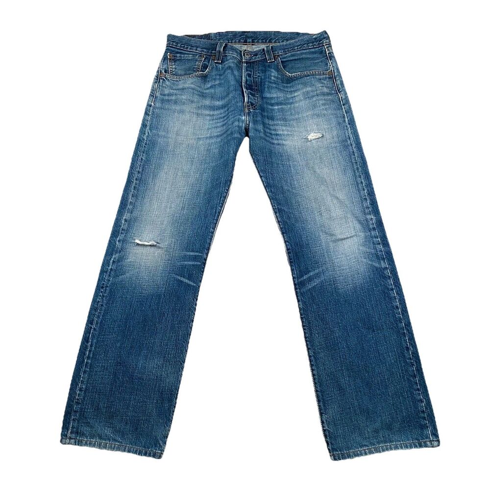 Levis 501 XX Jeans Mens 32x28 Blue Button Fly Straight Leg Distressed Denim Y2K